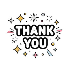 Thank you text with sparkling stars and geometric shapes