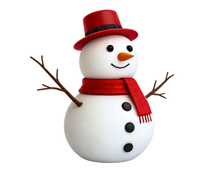 Smiling snowman wearing red hat and scarf