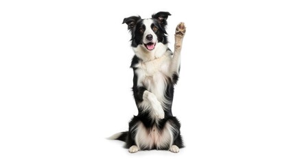 Border collie dog pet animal canine puppy breed domestic mammal portrait cute happy playful paw up isolated