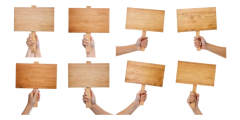 Empty Signs Held by Hands for Custom Messages,PNG set collection, isolated on transparent background