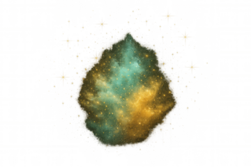 Teal and gold glitter exploding abstract cosmic dust nebula with sparkling particles on transparent background