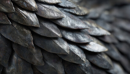 Fototapeta premium Close-up of textured bird feathers on display showcasing intricate patterns and colors in natural light