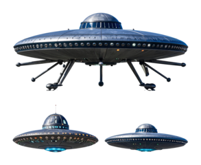 Artistic Illustration of Unidentified Flying Objects in Space, Isolated on Transparent Background