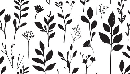Minimal botanical silhouette floral seamless repeating background design