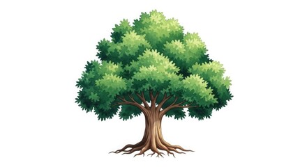 Illustration of a green tree, nature, forest, plant, landscape, park, drawing, cartoon, foliage