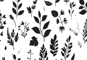 Minimal botanical silhouette floral seamless repeating background design