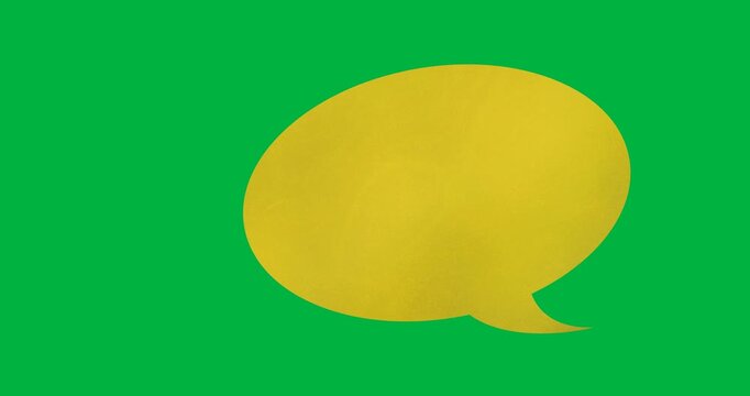 Digital animation of yellow blank speech bubble with copy space against black background