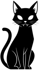 Elegant black cat with fangs for Halloween design, spooky feline silhouette art