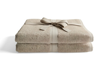 Beige Towel Bundle Tied with a Ribbon on a transparent background