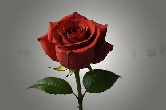 Single beautiful red rose blossom isolated on a dramatic black background, symbolizing love and romance