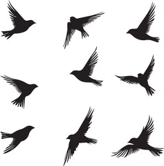 set of silhouettes of birds