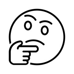 Vector black line icon for Thinking face