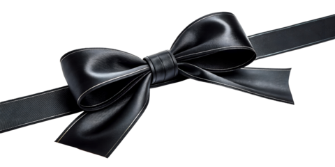 Black Ribbon Bow with Silver Trim on White Background