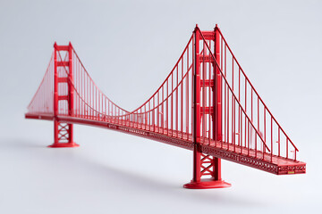 Obraz premium Realistic Miniature Gold Bridge Model in Studio Photograph with Soft Background and Focus on Details