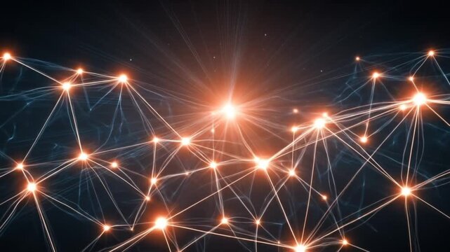 A complex network of interconnected points and lines radiates outward from a central, bright focal point.