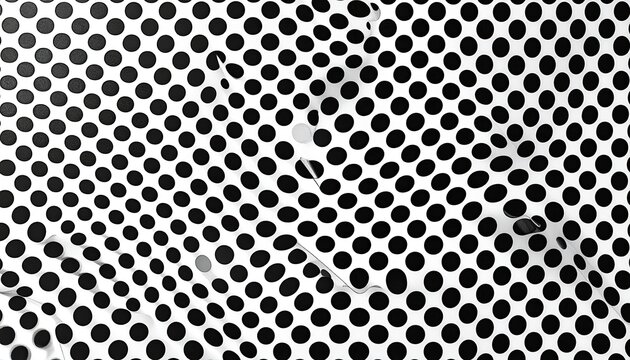 Close up abstract black dot pattern on white background with subtle hand reflections and soft studio lighting for product mockups