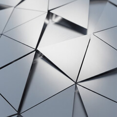 Brushed Metal Triangular Plates – Industrial Abstract Design, Clean geometric background with brushed metallic triangular plates and smooth reflections.