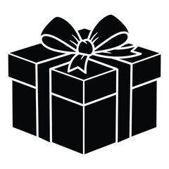 Simple black silhouette gift box with ribbon tied bow for celebration surprise present
