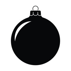 Simple black silhouette of a round christmas tree ornament with hanging loop