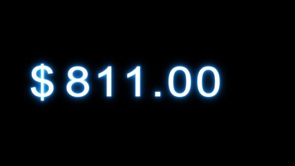 Dollar counting animation. Dollar and money increasing number. Dollar counter from 0 to 1130 animation. Business growth  and profit number.