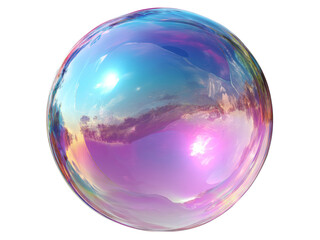 Iridescent soap bubble reflecting a sunset sky, Isolated On White Background, Png Transparent