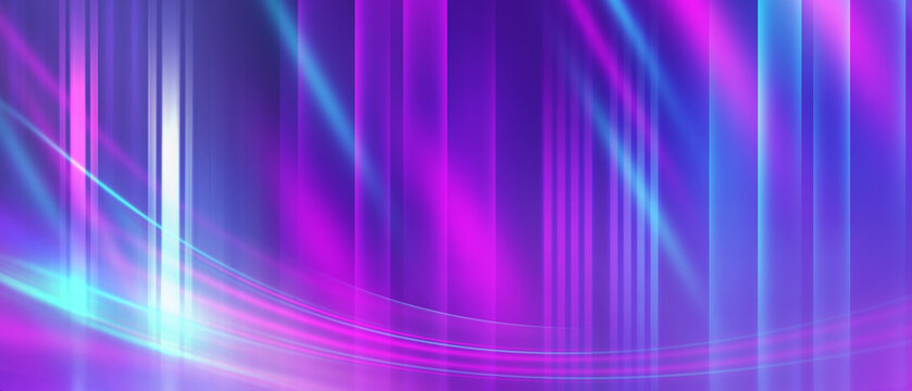 Bright abstract background with ultraviolet neon lines, waves, glow