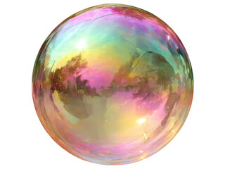 Giant iridescent soap bubble reflecting trees and sky, Isolated On White Background, Png Transparent