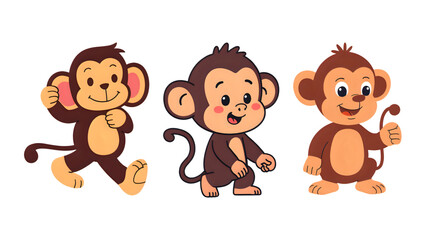 Obraz premium A fun collection of cartoon monkey animal illustrations, perfect for childhood vector art.
