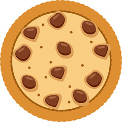 Chocolate Chip Cookie Round Baked Pastry With Golden Brown Crust and Creamy Dough Topped With Dark Chocolate Morsels Isolated on White