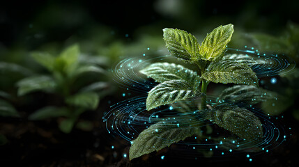 Futuristic Visualization of Smart Sensor Data on a Green Plant