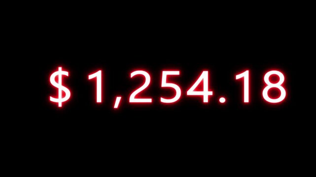 Dollar counting animation. Dollar and money increasing number. Dollar counter from 0 to 2500 animation. Business growth  and profit number.