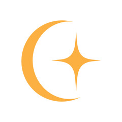 Abstract Motion Crescent Moon and Star Logo with Flowing Orange Lines