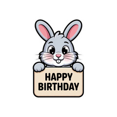 Adorable bunny holding happy birthday sign cute cartoon rabbit greeting illustration PNG