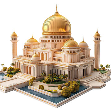 3D front view illustration of the Rumah Penghulu Abu Seman Malaysia monument isolated on a white transparent background.