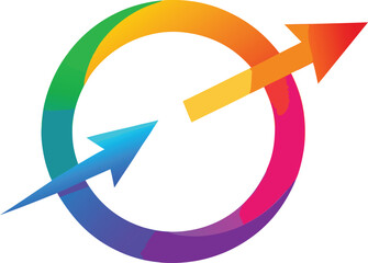 Vibrant rainbow circular arrow vector graphic with dynamic movement