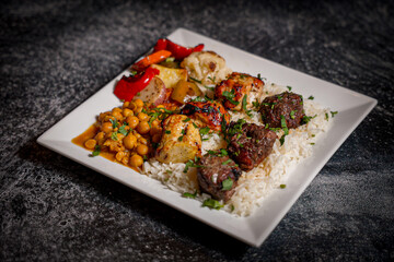 Mixed grill chicken and lamb kabob 