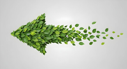 Vibrant green leaves form a dynamic arrow shape moving forward