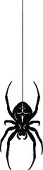 Black Spider Silhouette Hanging on a Single Thread Vector Illustration for Halloween and Spooky Designs