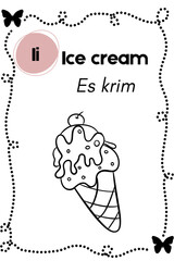 Outline illustration of an ice cream perfect for teaching the letter I Simple vector graphic element for educational materials, craft projects, and children's activity sheets