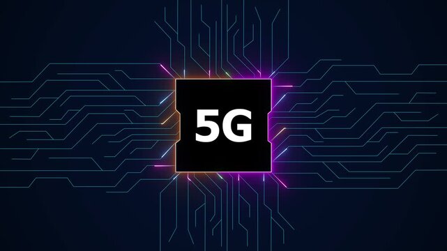 Futuristic 5g network connection glowing circuit board lines abstract technology background, Futuristic 5G network with glowing circuit board, Digital technology and data connection system. - Powered by Adobe