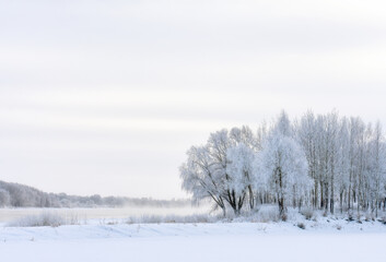 Winter landscape on the coast of the Volkhov River, the main river in our city