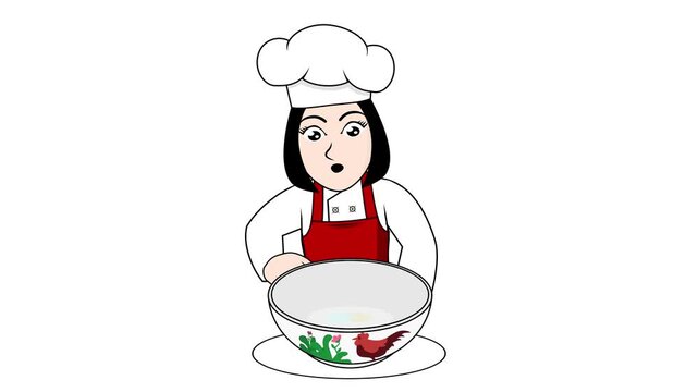 A Female Chef Cartoon Cooking Bakso Animation Video 4K suitable for your project needs