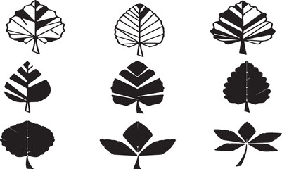 Black and White Polygonal Leaf Icons Set Abstract Geometric Leaves Vector Design for Nature Eco Botanical Concept.