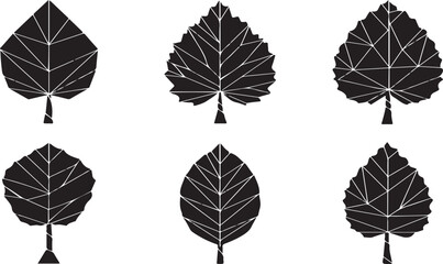 Black and White Polygonal Leaf Icons Set Abstract Geometric Leaves Vector Design for Nature Eco Botanical Concept.