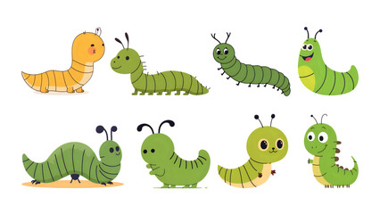 Fototapeta premium cute cartoon caterpillar set