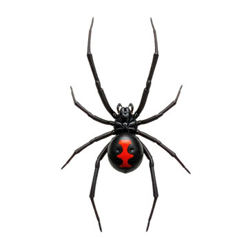 Black widow spider with red marking on white background
