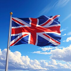 Iconic flag, blue sky background, billowing in the wind