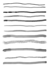 Series of horizontal lines made with textured brushes in Krita. Great for pattern studies, background textures, or brush test references