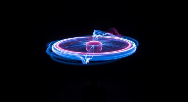 Glowing Blue and Pink Light Swirls on Black Background. - Powered by Adobe