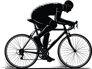 Naklejka premium Professional Road Cyclist Silhouette Vector Illustration in Black and White Dynamic Sport Design